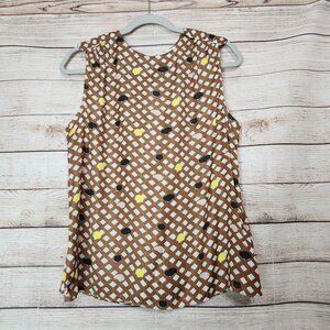 Ted Baker Women's Tiymon Geometric Print Woven Top Blouse Keyhole Size 3 (US 8)